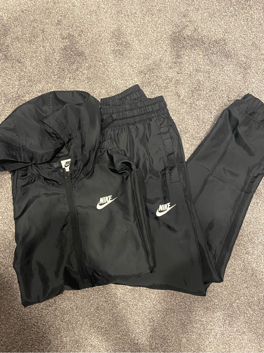 Nike Boys Medium Tracksuit Set Black Windbreaker Jacket Jogger Pants EUC